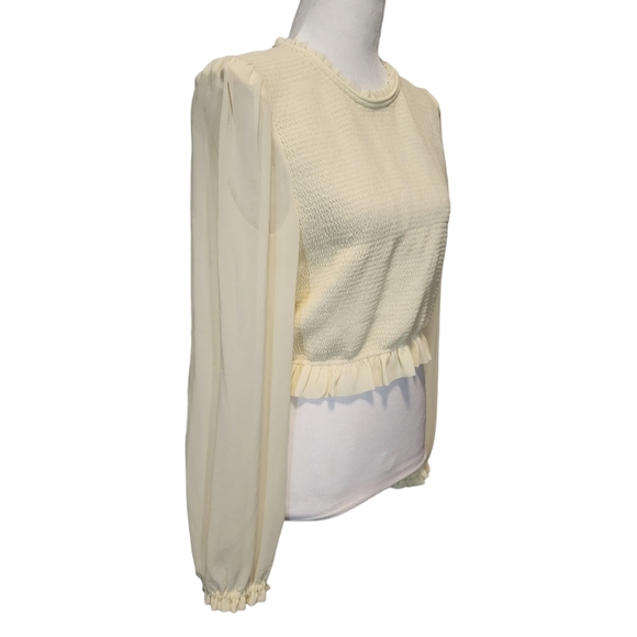 NEW Aritzia | Wilfred Tempest Blouse Smocked Chiffon Blouse in Whipped Butter - Picture 6 of 15